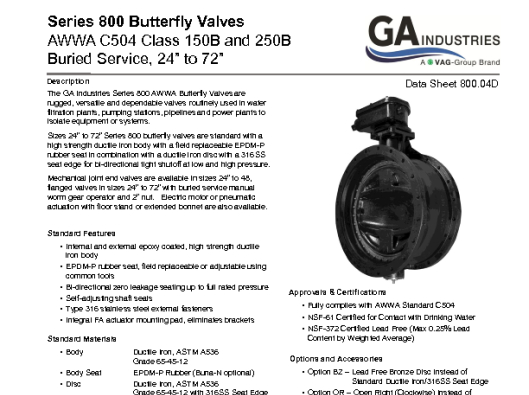 24-72in Buried Series 800 Data Sheet 800-04D
