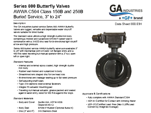 3-24in Buried Series 800 Data Sheet 800-03H
