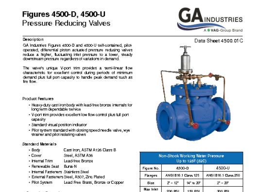 Pressure Reducing Data Sheet 4500-01C